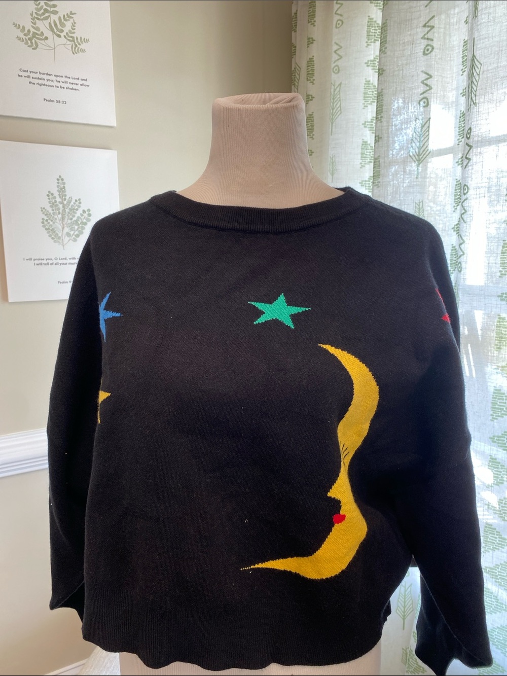 Black Women's Moon & Stars Crewneck Crop Sweater